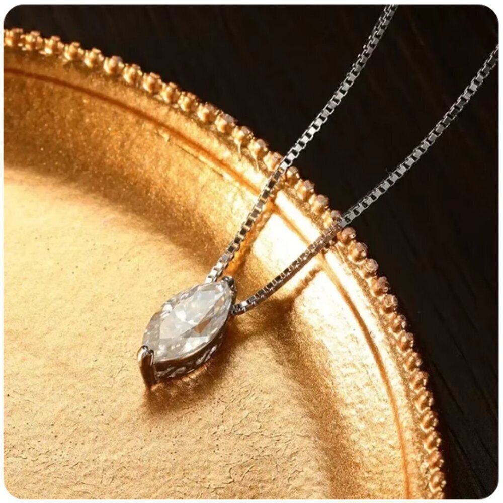 NWT 1CT Marquise Cut Moissanite Diamond Necklace Sterling Silver Certified - Picture 2 of 6
